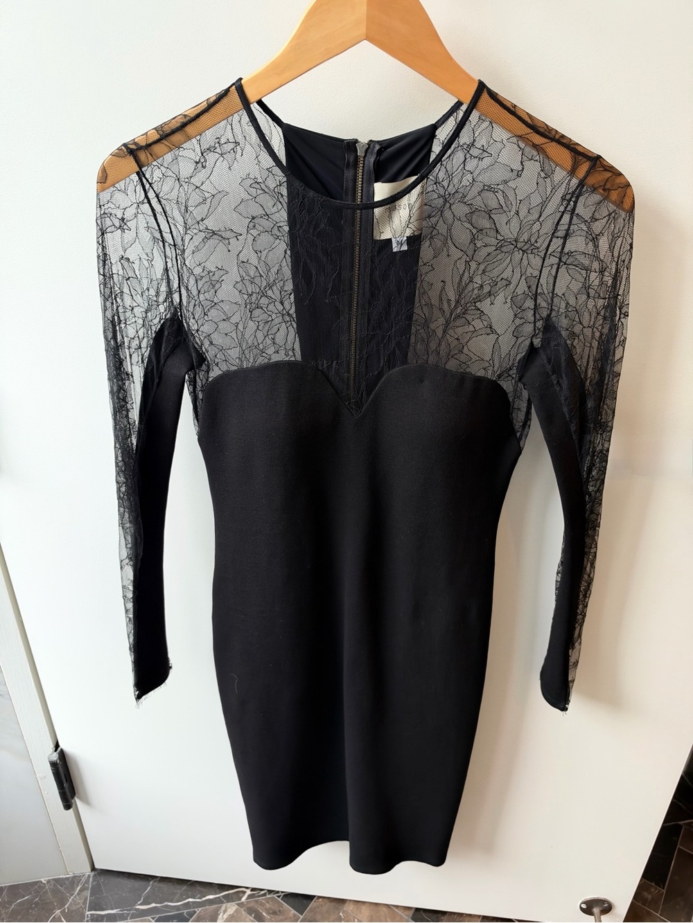 Mason Black Lace-Inset Long Sleeve Bodycon Dress